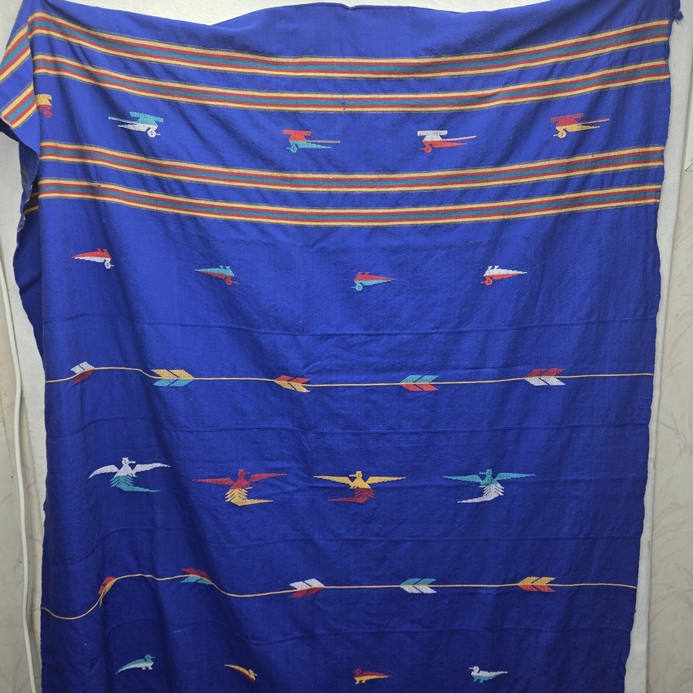 Vtg Aztec Pattern Fabric Tapestry Hang Colorful Fiesta Southwest Fringe 80"x36"‎
